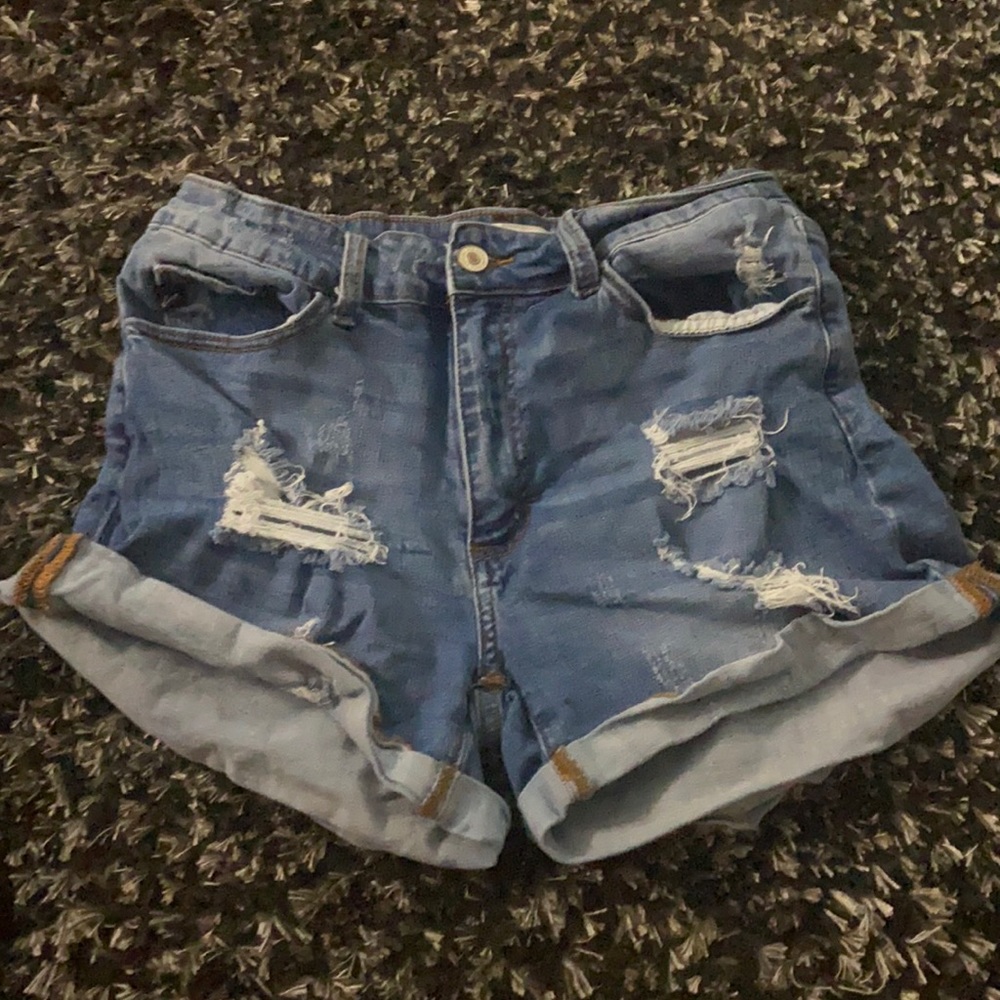 These are super comfy  darker washed jean shorts